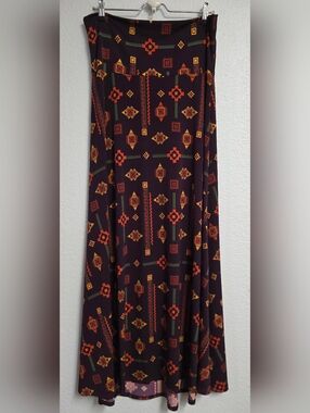 LuLaRoe Plum Aztec Print Top with Orange & Yellow Accents